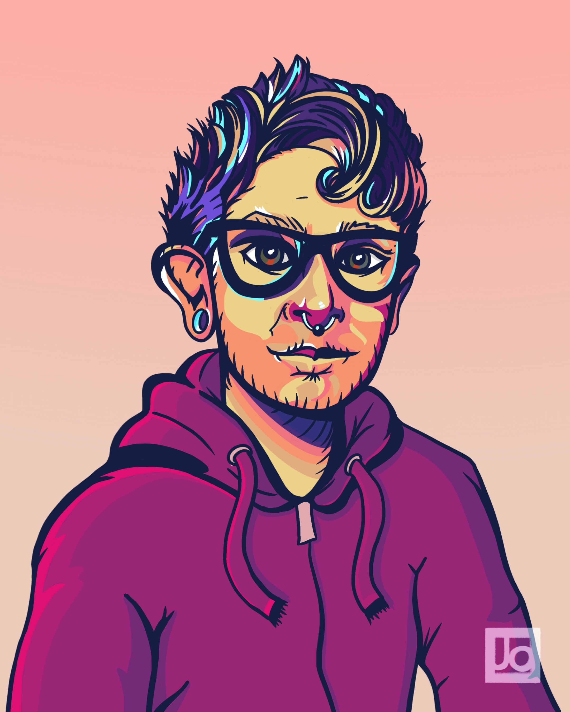 Finished vector self-portrait of Jo in vivid CMYK colors